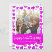 Happy Valentines モダン Purple Pinkハート写真 シーズンカード (正面)