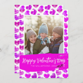 Happy Valentines モダン Purple Pinkハート写真 シーズンカード