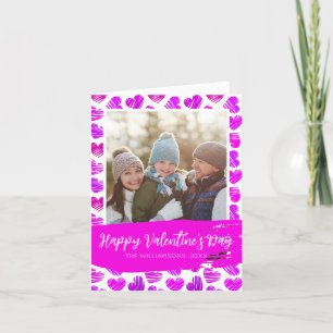 Happy Valentines モダン Purple Pinkハート写真 シーズンカード