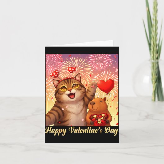 Happy Valentines 2026 Cute Cat Capybara Party Art  カード (正面)