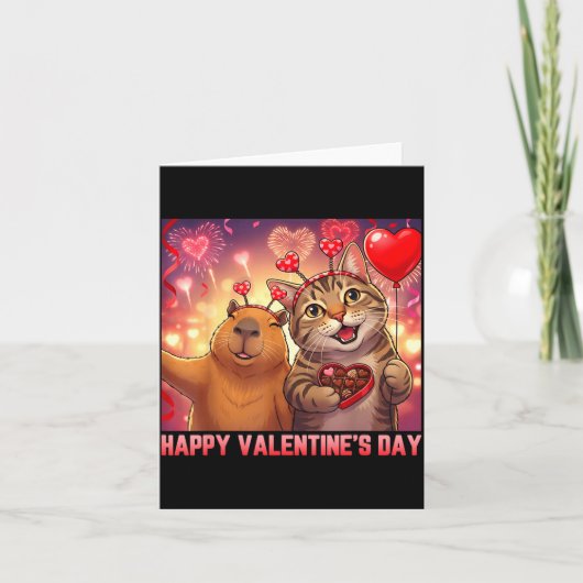Happy Valentines 2026 Cute Cat Capybara Party Art  カード (正面)