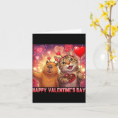 Happy Valentines 2026 Cute Cat Capybara Party Art  カード (黄色い花)