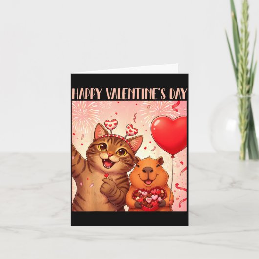 Happy Valentines 2026 Cute Cat Capybara Party Art  カード (正面)