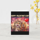 Happy Valentines 2026 Cute Cat Capybara Party Art  カード (黄色い花)
