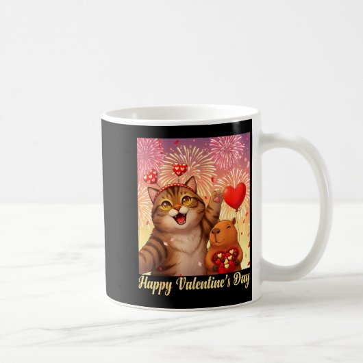Happy Valentines 2026 Cute Cat Capybara Party Art  コーヒーマグカップ (右)