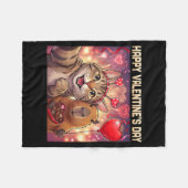 Happy Valentines 2026 Cute Cat Capybara Party Art  フリースブランケット (正面(横))