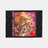 Happy Valentines 2026 Cute Cat Capybara Party Art  フリースブランケット (正面(横))