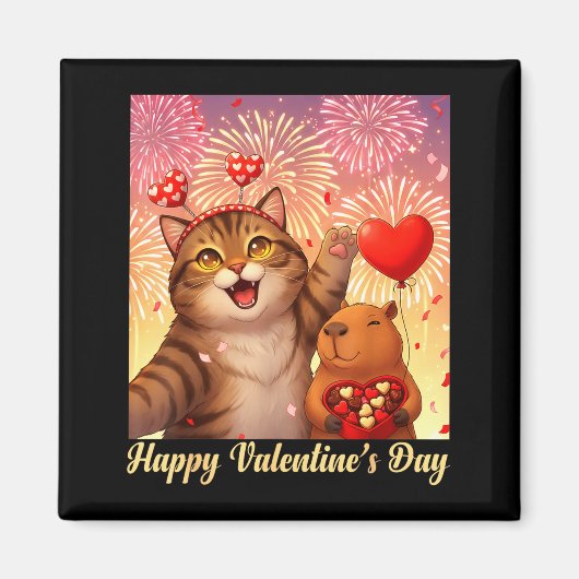 Happy Valentines 2026 Cute Cat Capybara Party Art  マグネット (正面)