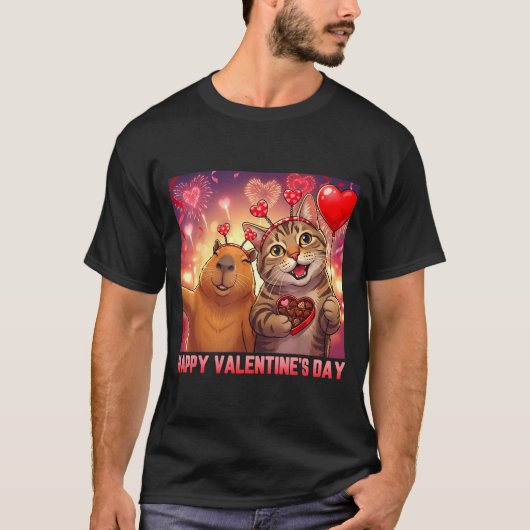 Happy Valentines 2026 Cute Cat Capybara Party Art  Tシャツ (正面)