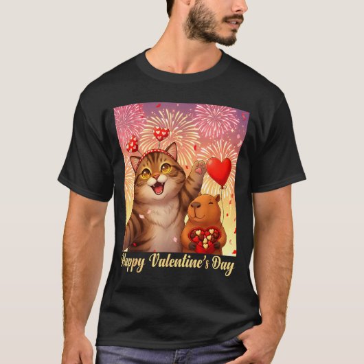 Happy Valentines 2026 Cute Cat Capybara Party Art  Tシャツ (正面)