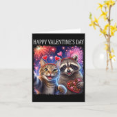 Happy Valentines 2026 Cute Cat Raccoon Party Art  カード (黄色い花)