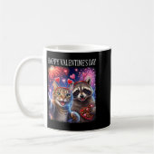 Happy Valentines 2026 Cute Cat Raccoon Party Art  コーヒーマグカップ (左)