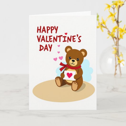 Happy Valentines Bear Heart Card カード (黄色い花)