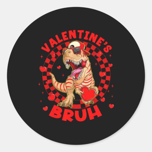 Happy Valentine's Bruh Funny Dinosaur Valentine Me ラウンドシール (正面)