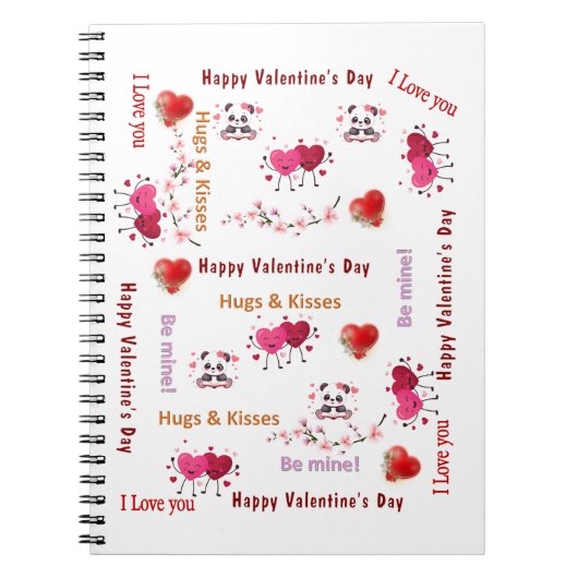 Happy Valentine's Couple Hearts Spiral Notebook  ノートブック (正面)