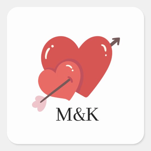 Happy valentines cute love hearts monogram  スクエアシール (正面)