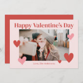 Happy Valentines Dayハートピンクフォトカード サンキューカード (正面/裏面)