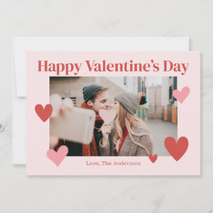 Happy Valentines Dayハートピンクフォトカード サンキューカード