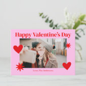 Happy Valentines Dayハートピンクフォトカード サンキューカード (スタンド正面)