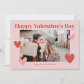 Happy Valentines Dayハートピンクフォトカード サンキューカード (正面)