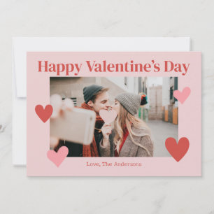 Happy Valentines Dayハートピンクフォトカード サンキューカード