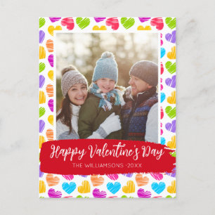 Happy Valentines Dayモダン鮮やかハート写真 シーズンポストカード