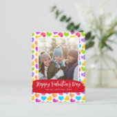 Happy Valentines Dayモダン鮮やかハート写真 シーズンポストカード (スタンド正面)
