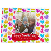 Happy Valentines Dayモダン鮮やかハート写真 ラージペーパーバッグ (裏面)