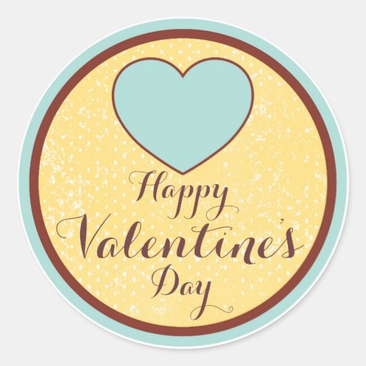 Happy Valentines Day青い黄色のステッカーラベル ラウンドシール (正面)