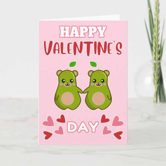 HAPPY VALENTINE'S DAY かわいい洋ナシのクマのペア シーズンカード (正面)
