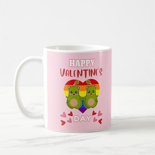 HAPPY VALENTINE'S DAY かわいい洋ナシ くま ペア LGBT コーヒーマグカップ (左)