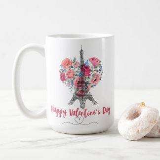 Happy Valentines Day|エッフェルタワー|花ハート コーヒーマグカップ