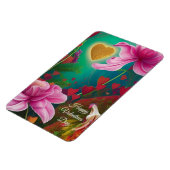 Happy Valentines Day – ピンク色の花とハート マグネット (左側)