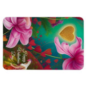 Happy Valentines Day – ピンク色の花とハート マグネット (横)