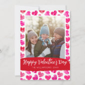 Happy Valentines Day モダン Red Pinkハート写真 シーズンカード (正面)