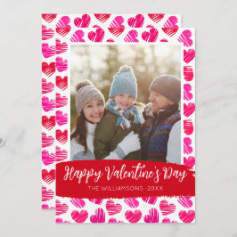 Happy Valentines Day モダン Red Pinkハート写真 シーズンカード