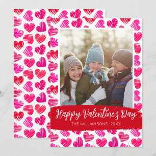 Happy Valentines Day モダン Red Pinkハート写真 シーズンカード