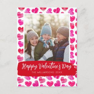 Happy Valentines Day モダン Red Pinkハート写真 シーズンポストカード