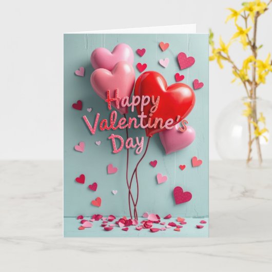 Happy Valentine's Day 3D Heart Balloons カード (黄色い花)