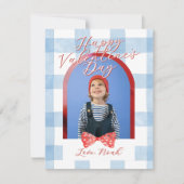 Happy Valentine's Day Arch Photo Blue Gingham Card シーズンカード (正面)