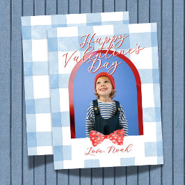 Happy Valentine's Day Arch Photo Blue Gingham Card シーズンカード
