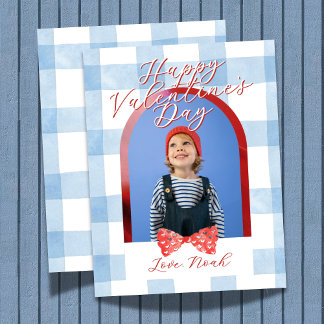 Happy Valentine's Day Arch Photo Blue Gingham Card シーズンカード