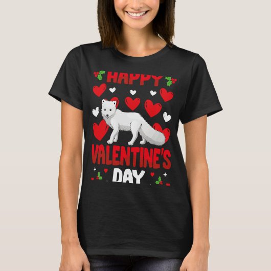 Happy Valentines Day Arctic Foxes Heart Love Anima Tシャツ (正面)