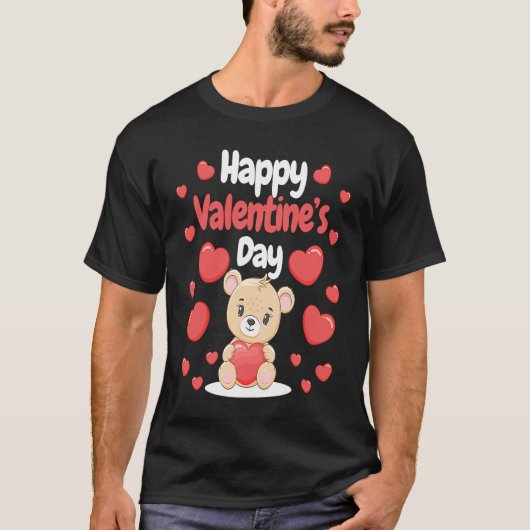Happy Valentine's Day Bear Hearts Love Heart Coupl Tシャツ (正面)
