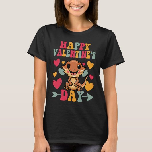Happy Valentines Day Bearded Dragon Heart Love Gro Tシャツ (正面)