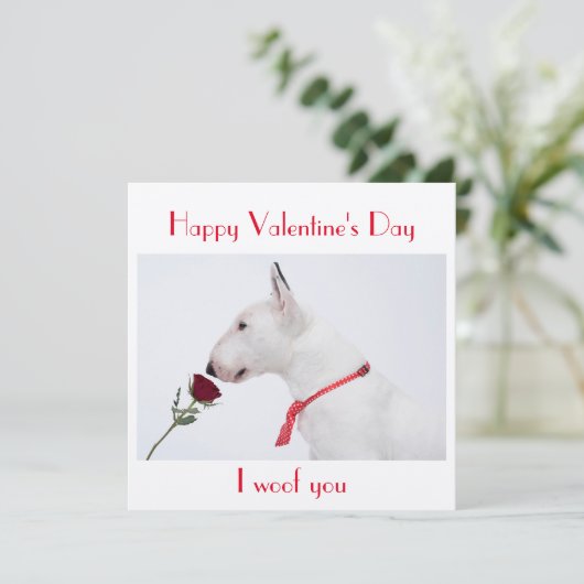 Happy Valentine's Day Bull Terrier with a Rose カード (スタンド正面)
