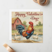 Happy Valentine's Day card Rooster Chicken  ノートカード (正面/裏面インサイチュ)