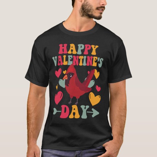 Happy Valentines Day Cardinal Heart Love Groovy Tシャツ (正面)