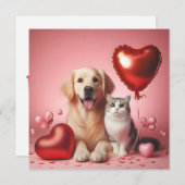 Happy Valentine's Day cat and dog シーズンカード (正面/裏面)