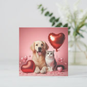 Happy Valentine's Day cat and dog シーズンカード (スタンド正面)